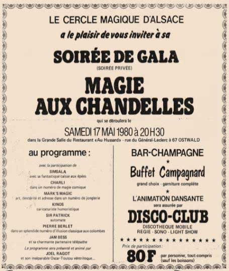 Affiche du Dîner spectacle "La MAGIE AUX CHANDELLES" le 17 Mai 1980